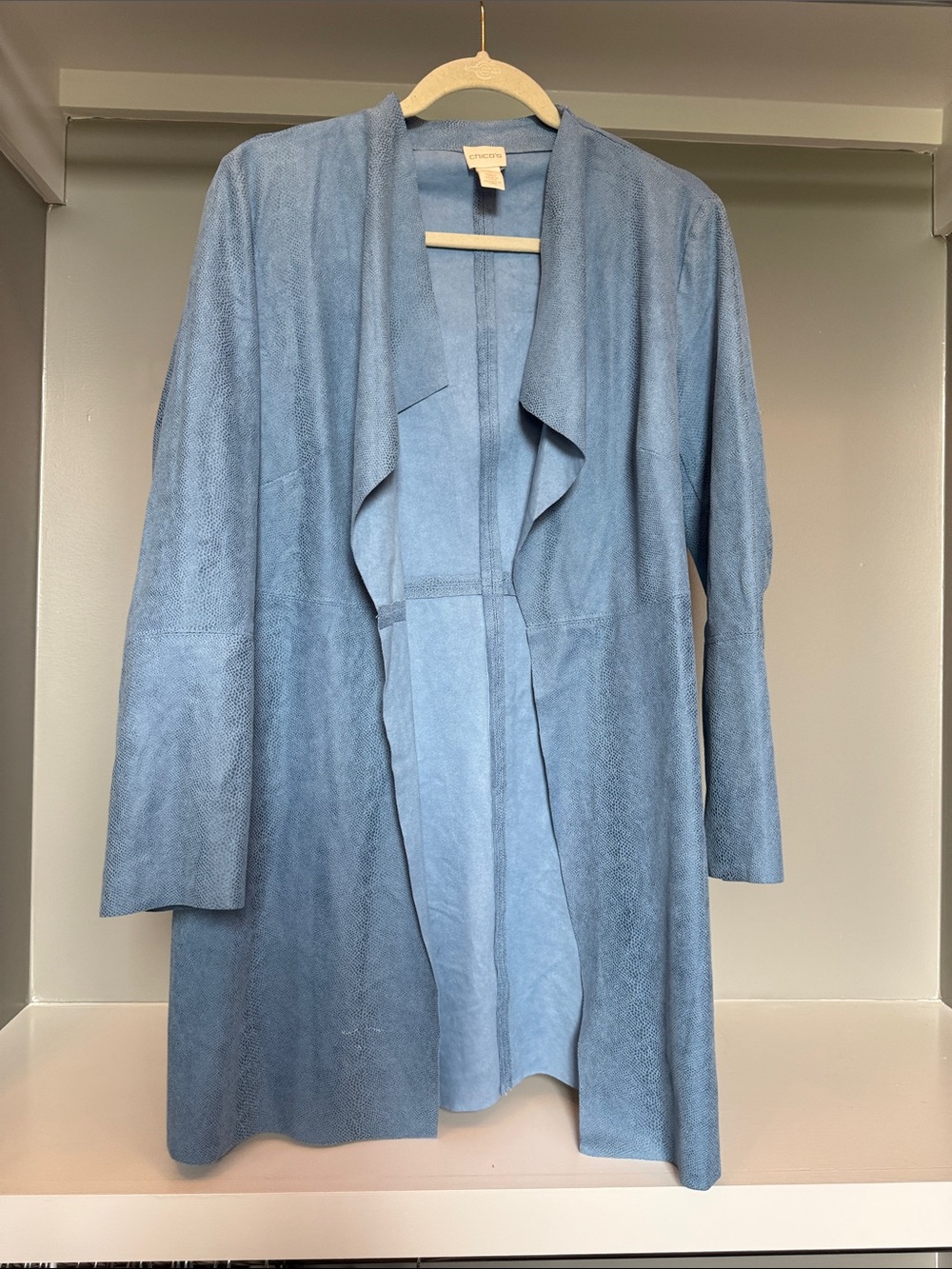 Chico's Light Blue Open-Front Suede Jacket